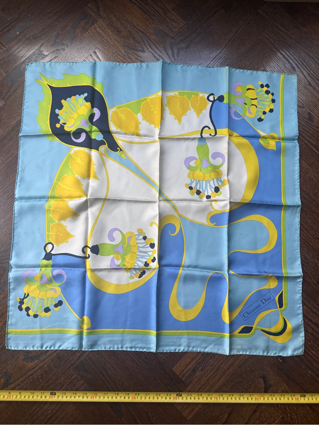 Dior Blue And Yellow Abstract Silk Scarf